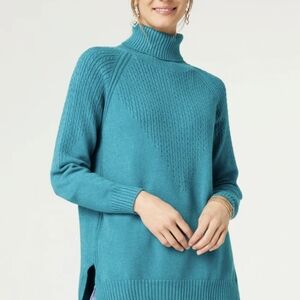 Teal Turtleneck Cable Knit Sweater